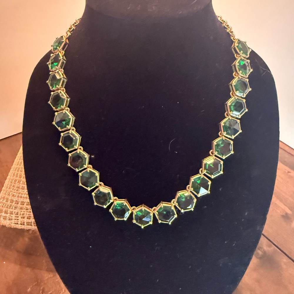 Emerald Green and Gold Hexagon Necklace